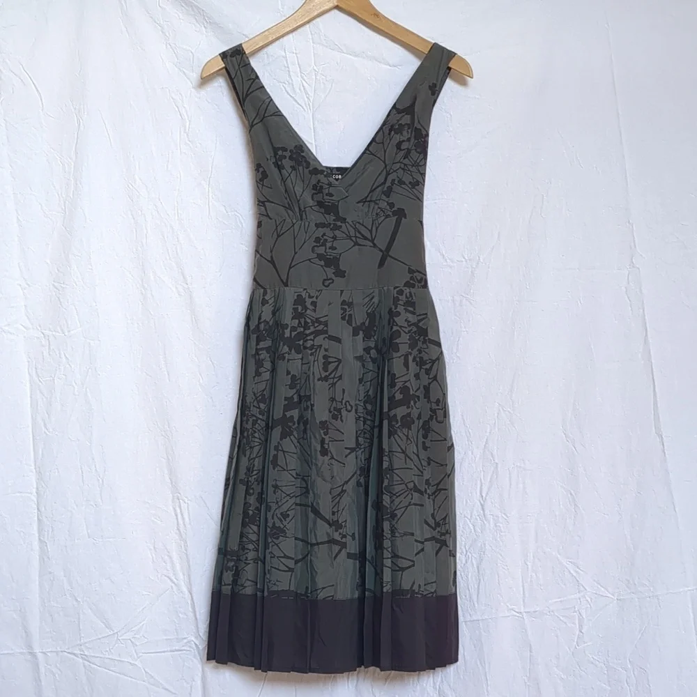 JACOB dress grey silk cotton v-neck sleeveless pleated lined dress 4 - Picture 11 of 12
